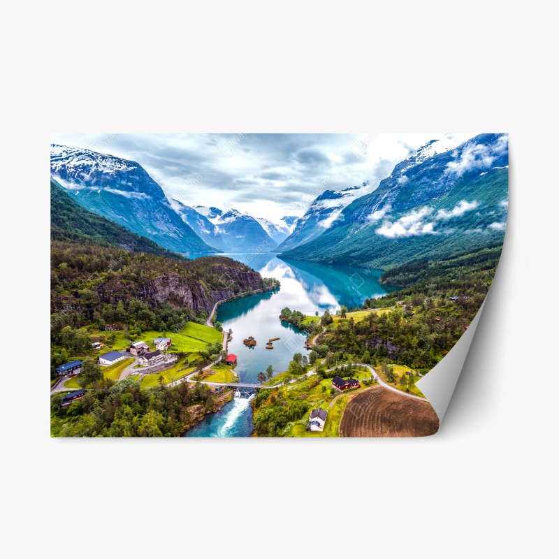 Repositionierbarer Aufkleber nebliger bergsonnenaufgang mit spiegelung – Wallnifity®