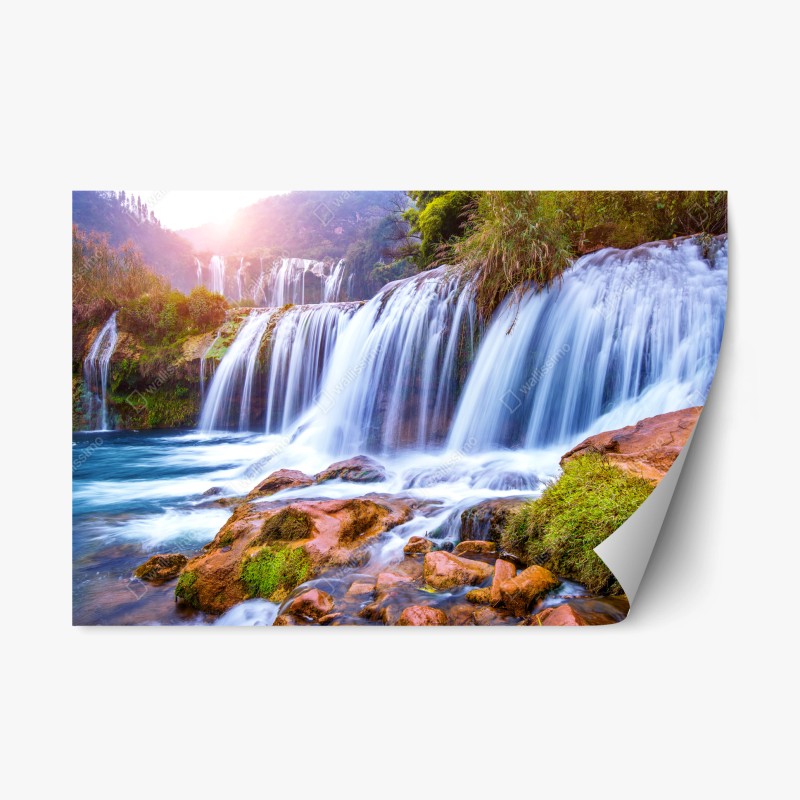 Repositionierbarer Aufkleber blumiges peonienmuster in türkis und marineblau – Wallnifity®