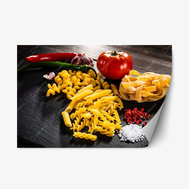 Repositionierbarer Aufkleber verschiedene trockene nudeln und frische zutaten