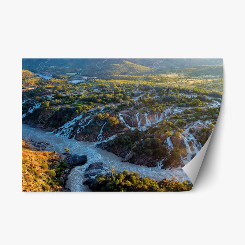 Repositionierbarer Aufkleber goldenes sonnenuntergangspanorama am strand mit Tafelberg – Wallnifity®