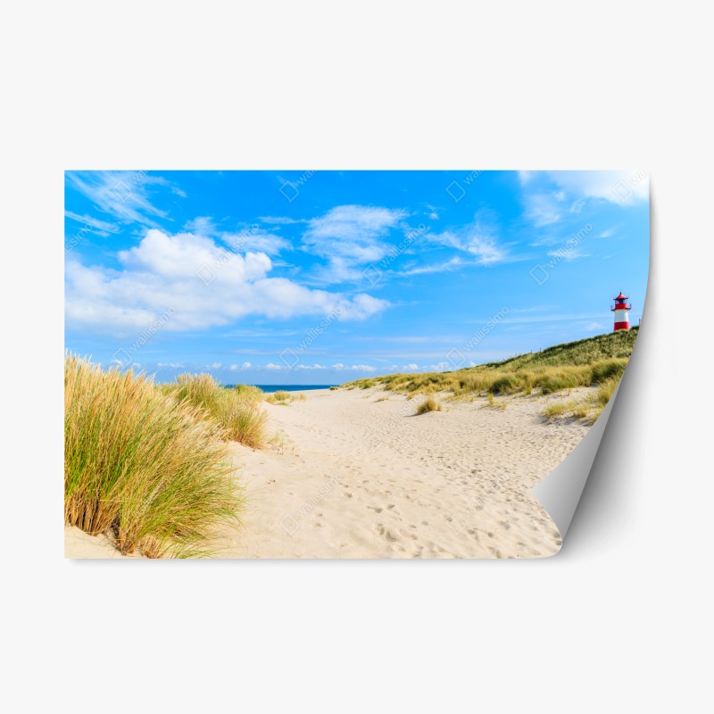 Repositionierbarer Aufkleber ruhige dünen Sylt mit leuchtturm