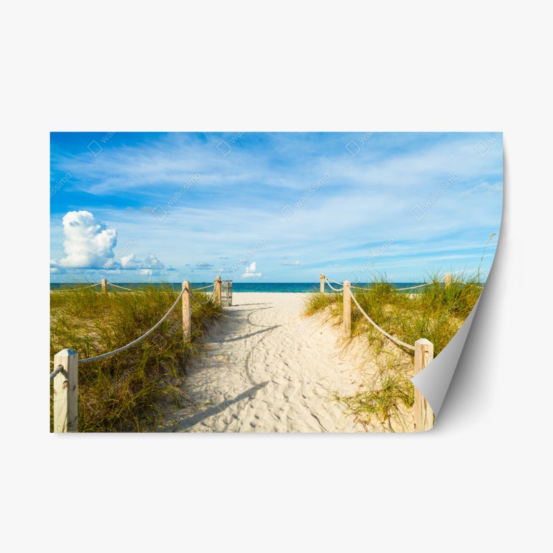 Repositionierbarer Aufkleber goldenes sonnenuntergangspanorama am strand mit Tafelberg – Wallnifity®