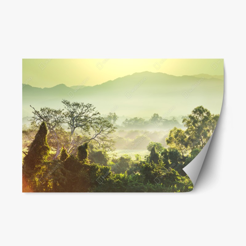 Repositionierbarer Aufkleber pastelliges bergtal bei sonnenaufgang – Wallnifity®