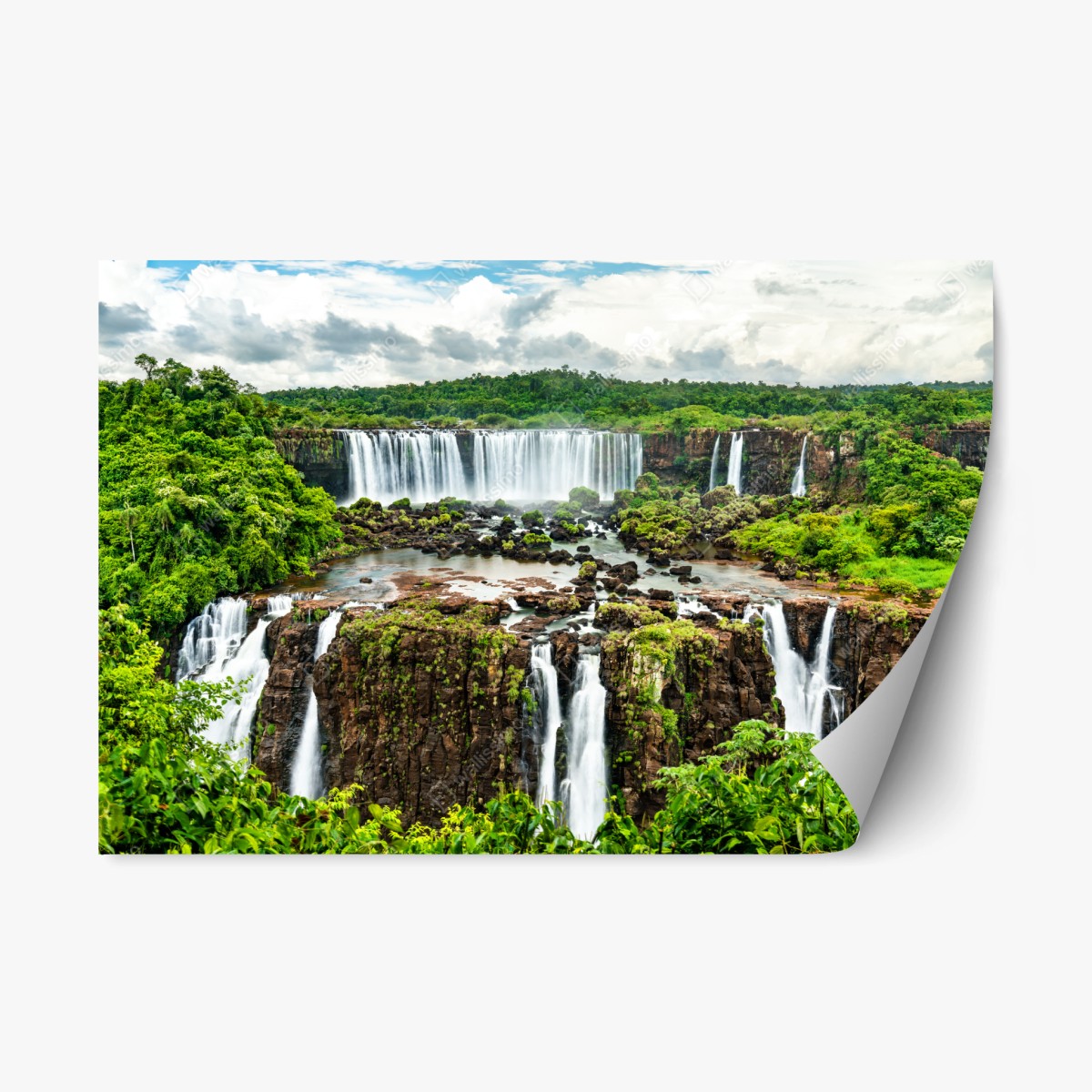 Repositionierbarer Aufkleber panorama des üppigen grünen wasserfalls – Wallnifity® Repositionierbarer Aufkleber panorama des üppigen grünen wasserfalls – Wallnifity®