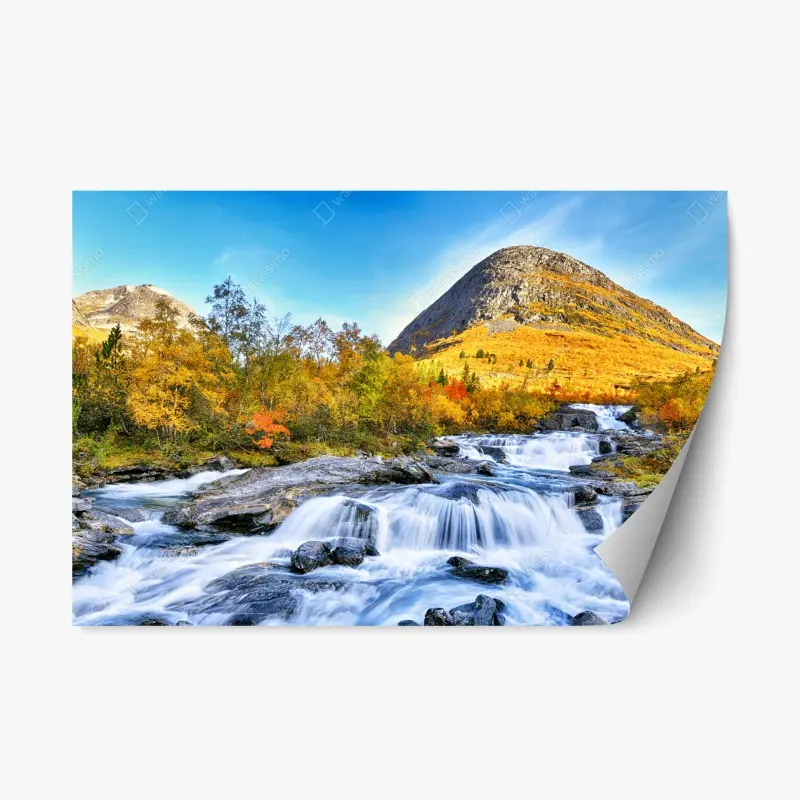 Repositionierbarer Aufkleber goldener herbstwasserfall