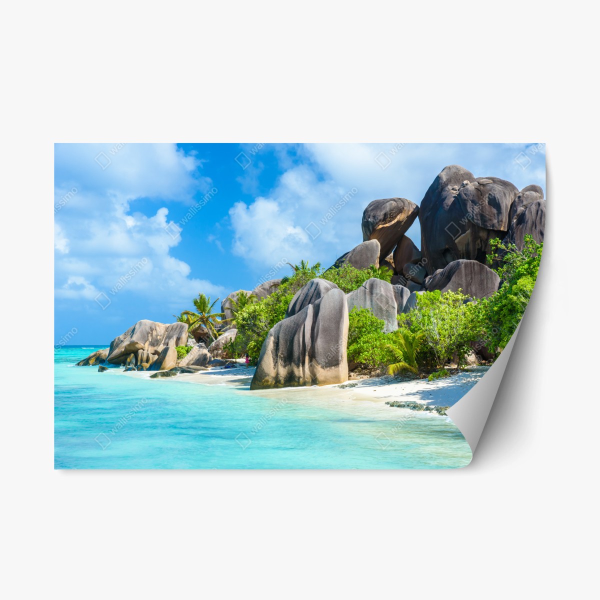 Repositionierbarer Aufkleber strand Anse Source d'Argent, La Digue – Wallnifity® Repositionierbarer Aufkleber strand Anse Source d'Argent, La Digue – Wallnifity®