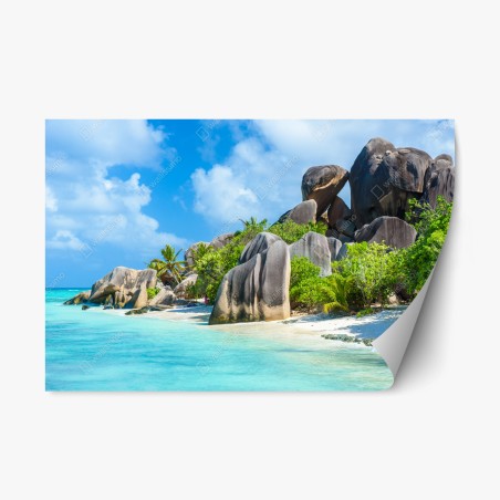 Repositionierbarer Aufkleber strand Anse Source d'Argent, La Digue – Wallnifity®