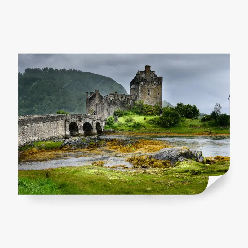 Fototapete mittelalterliches schloss an einer steinbrücke