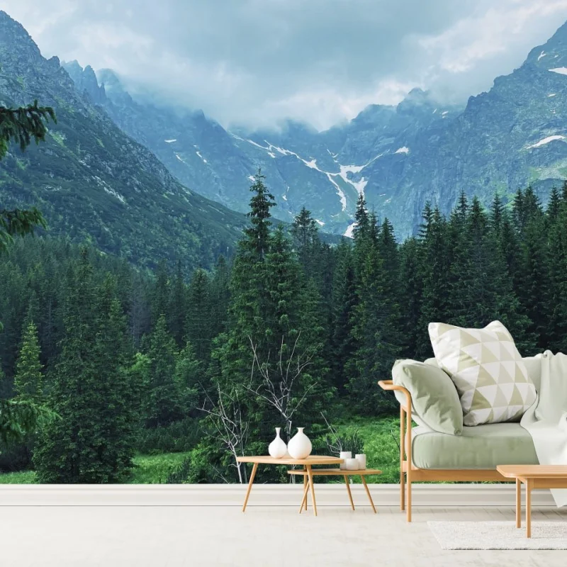 Fototapete ruhige berglandschaft mit wald