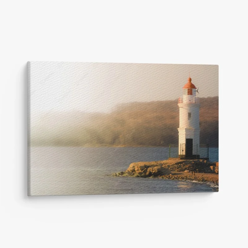 Leinwandbild leuchtturm im nebel am meer