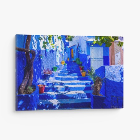 Leinwandbild blaue treppen in Chefchaouen, Marokko – Wallnifity®