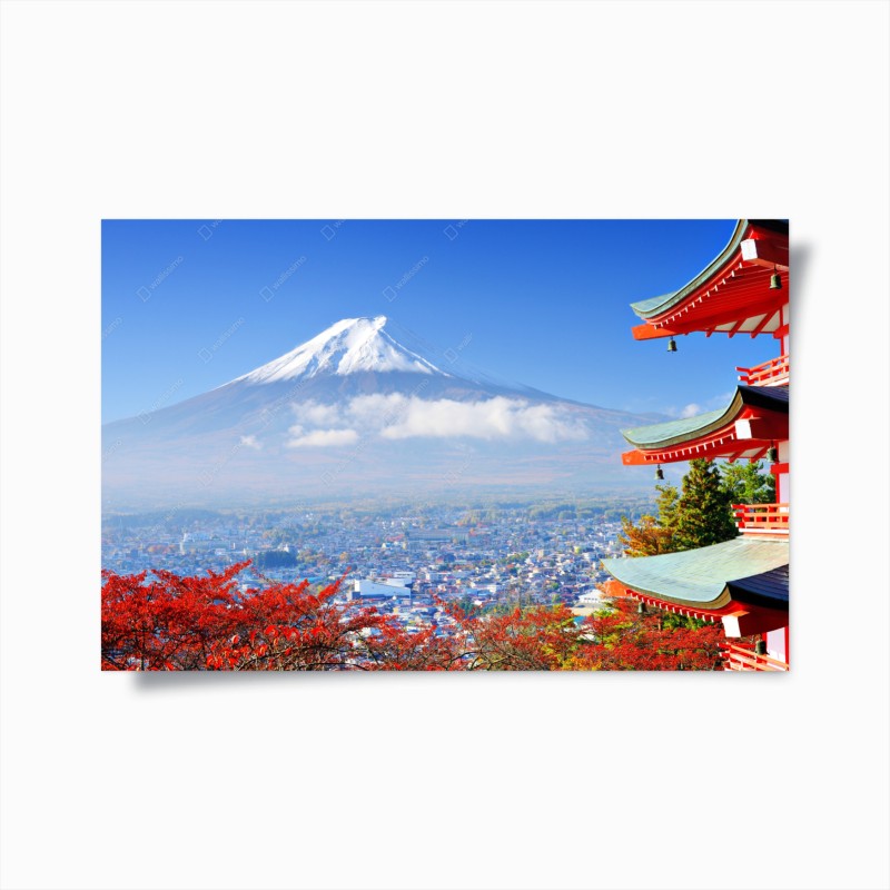 Poster Mount Fuji pagode herbstblick
