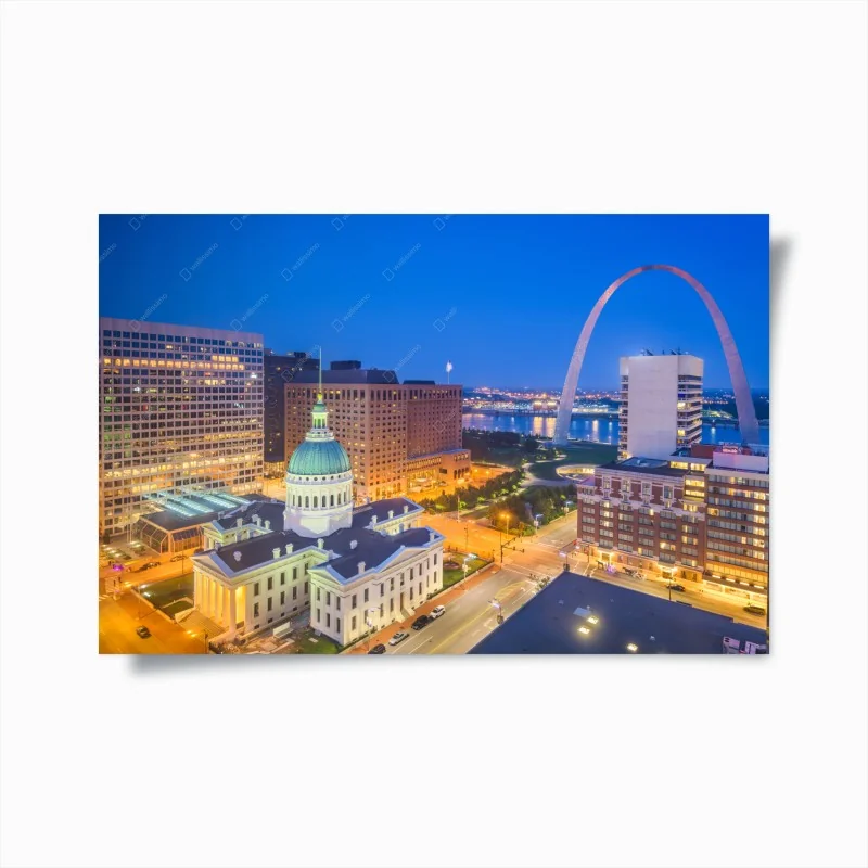 Poster St. Louis skyline bei dämmerung
