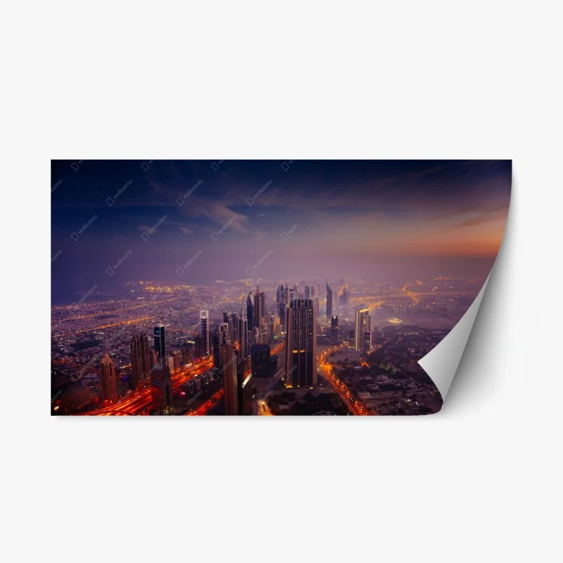 Repositionierbarer Aufkleber abendliche stadtskyline mit leuchtenden lichtern