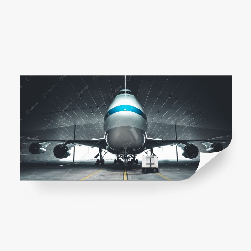 Fototapete frontansicht eines jets im hangar