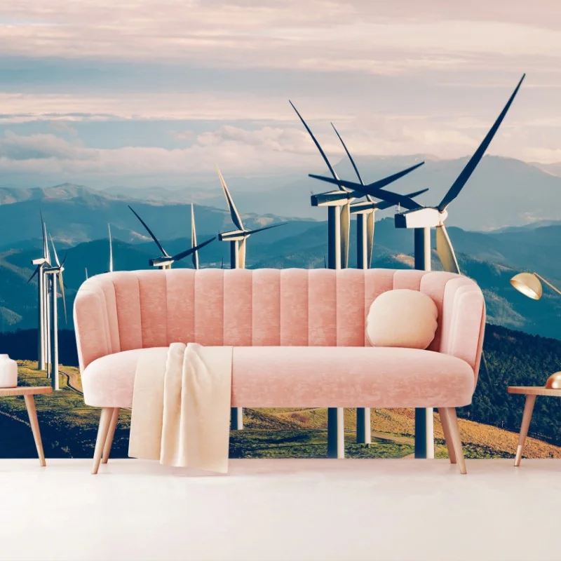 Fototapete windräder auf dem bergkamm