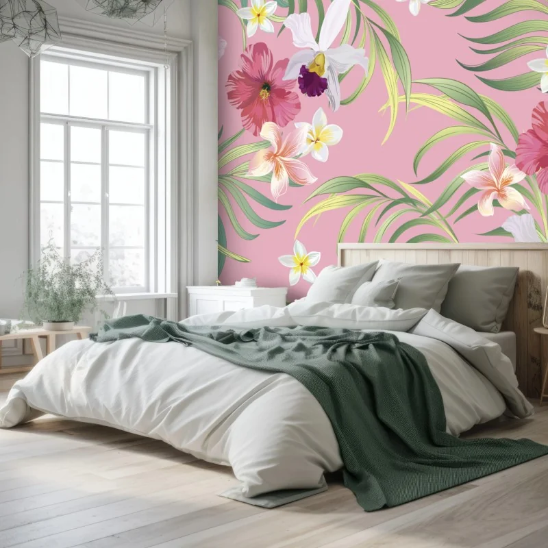 Fototapete pastell tropisches blumenmuster