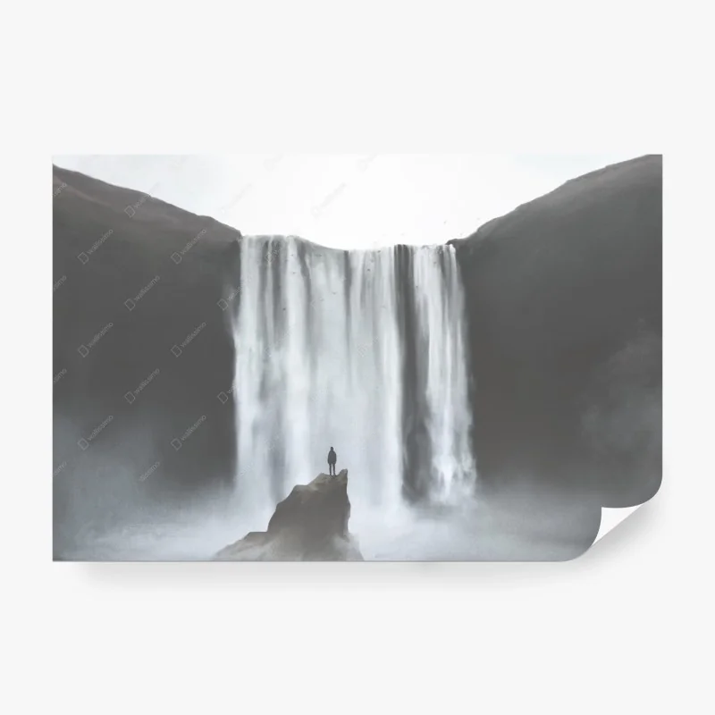 Fototapete silhouette vor nebligem wasserfall