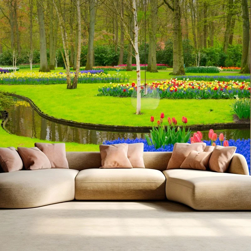 Fototapete frühlingsgarten mit tulpen