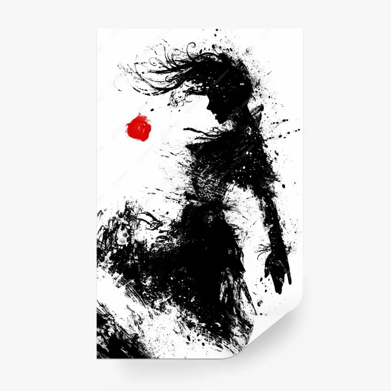 Fototapete tinten-silhouette mit roter blüte
