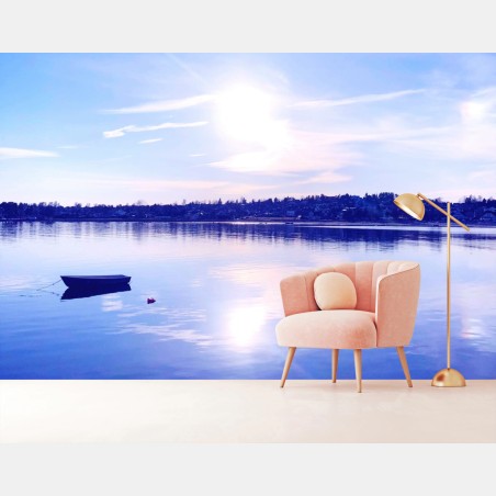 Fototapete ruhiger blauer see mit einsamem boot – Wallnifity®
