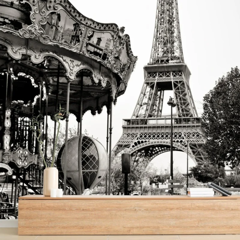 Fototapete Eiffelturm und karussell in Paris