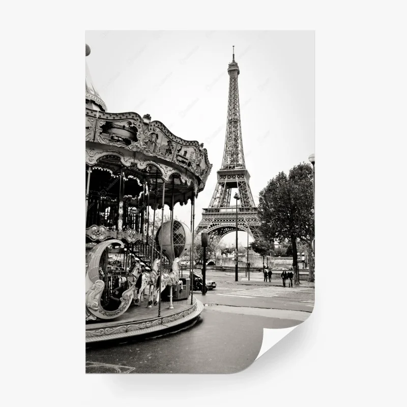 Fototapete Eiffelturm und karussell in Paris