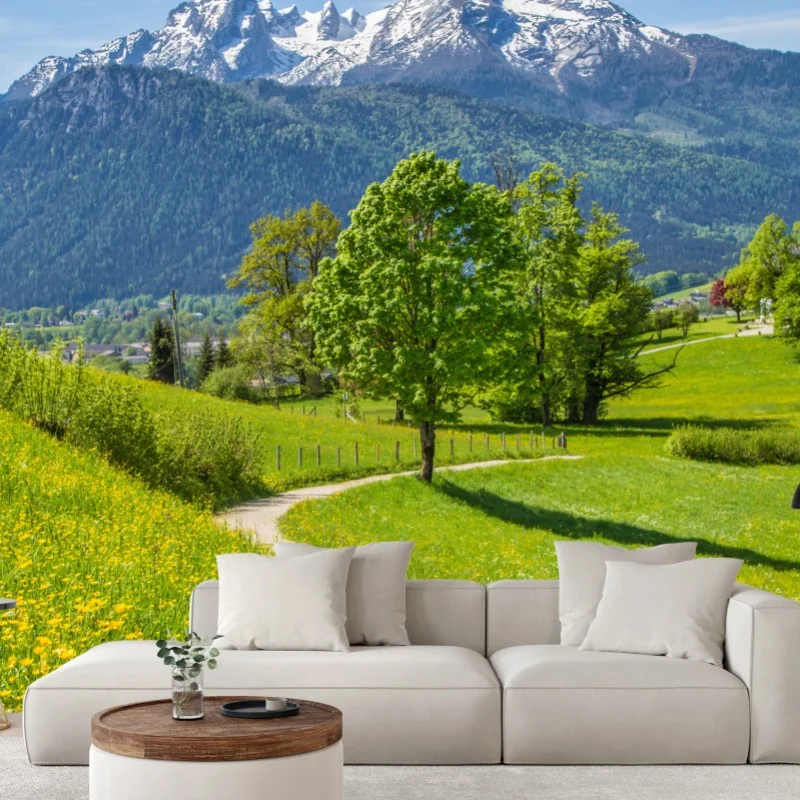 Fototapete alpenwiese und bergpfad