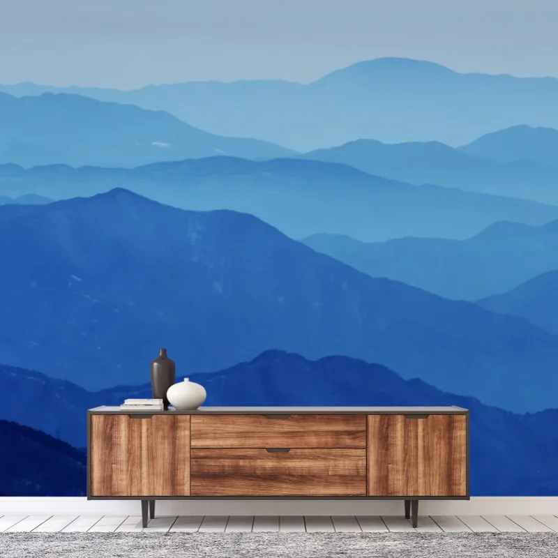 Fototapete neblige blaue bergschichten