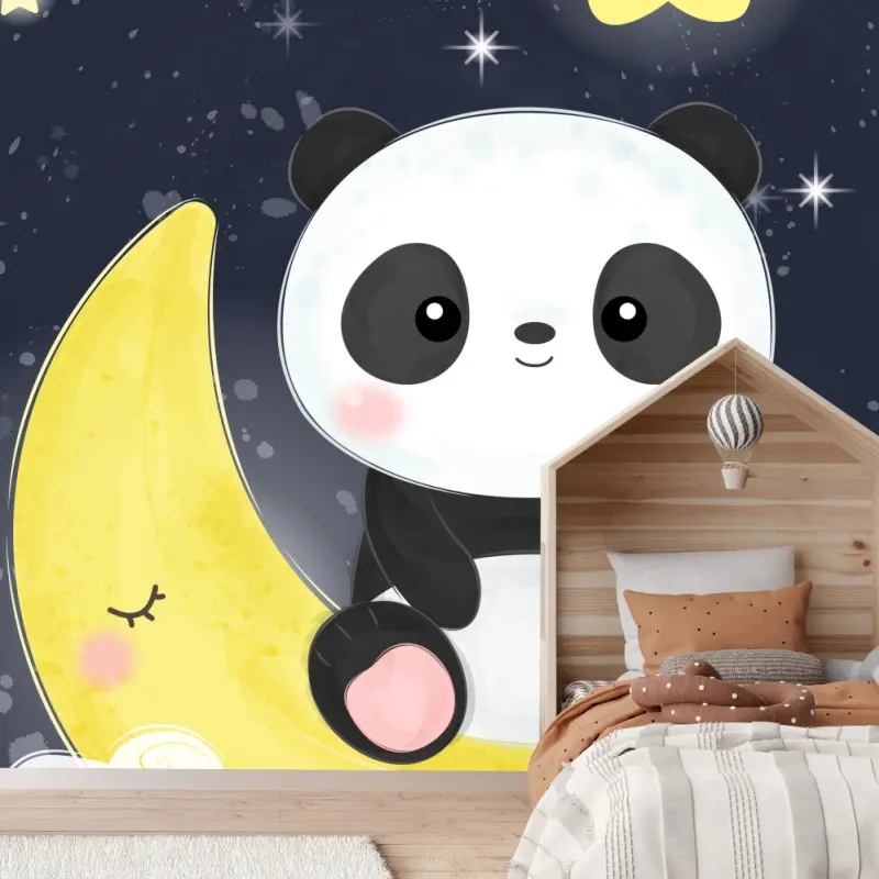 Fototapete schlafender panda auf dem mond
