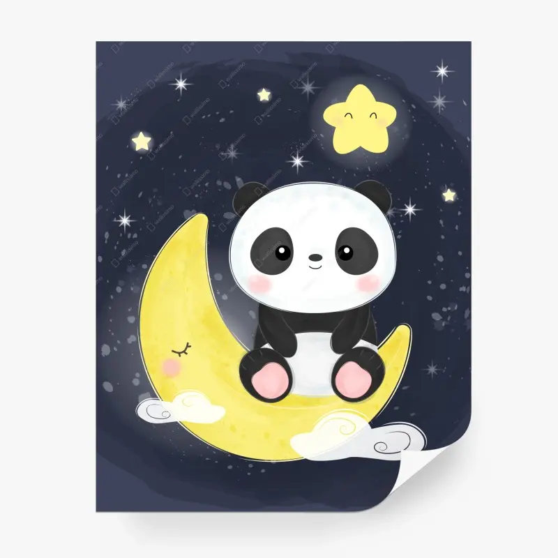 Fototapete schlafender panda auf dem mond