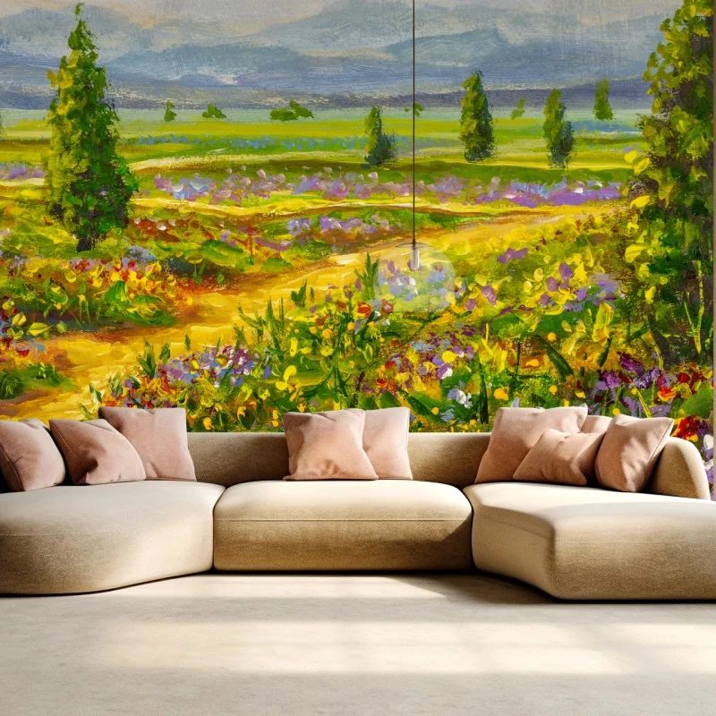 Fototapete sonnige wiese mit wildblumen