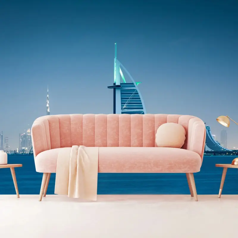 Fototapete Dubai skyline bei dämmerung