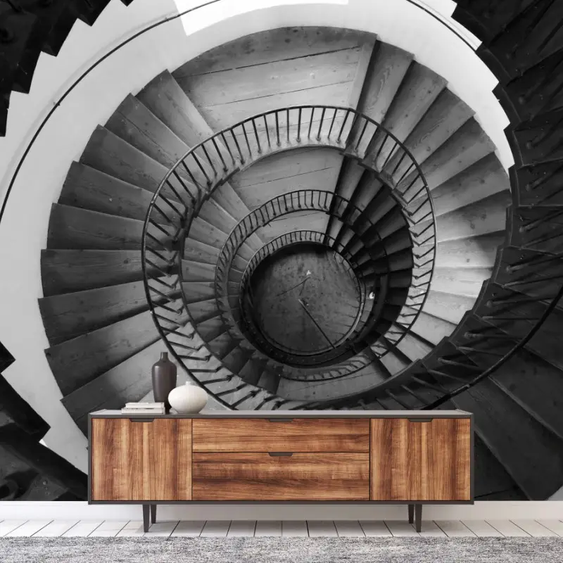 Fototapete monochrome spiraltreppe geometrie