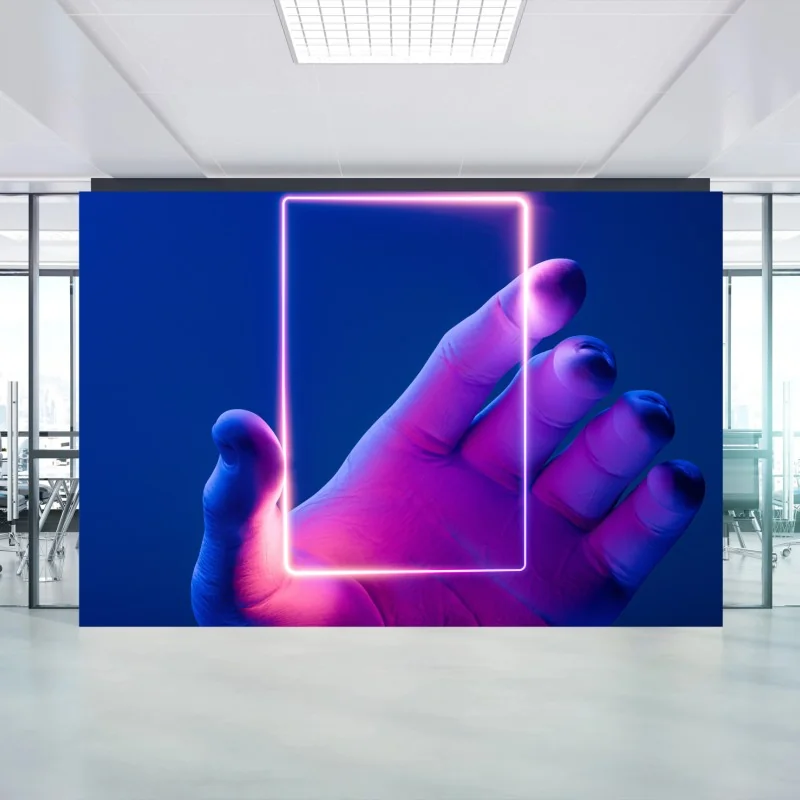 Fototapete neonrahmen in der hand