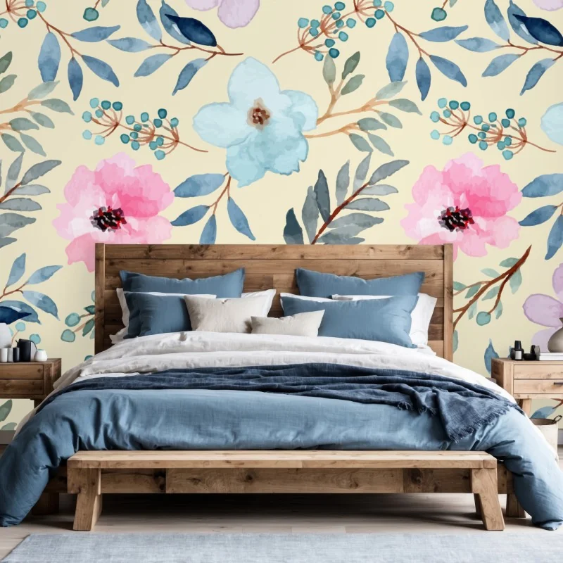 Fototapete zartes aquarell-blumenmuster