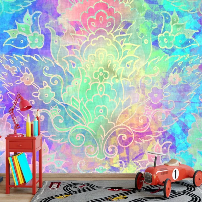 Fototapete pastell boho floral mandala muster