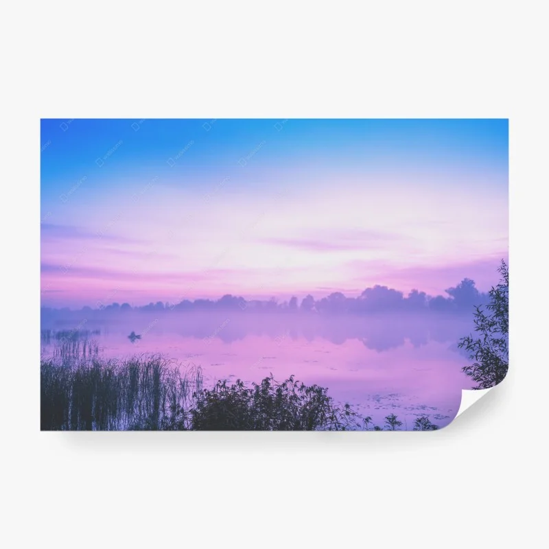Fototapete nebliger morgen am see
