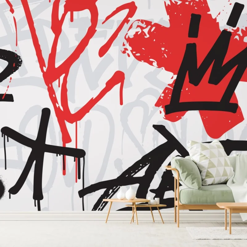 Fototapete kräftiges rotes graffiti mit krone