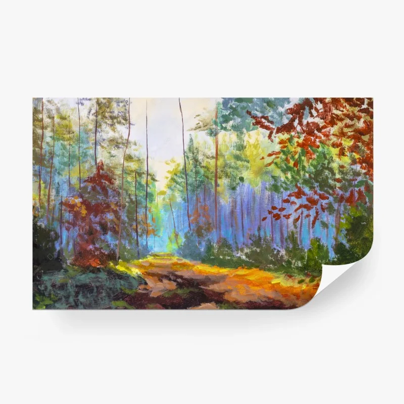 Fototapete sonniger herbstwaldweg im impressionismus