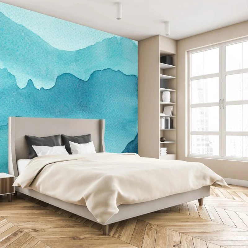 Fototapete türkise aquarellberglandschaft