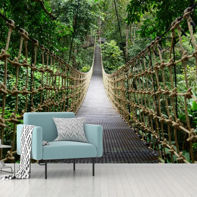 Fototapete hängende brücke durch dichten wald