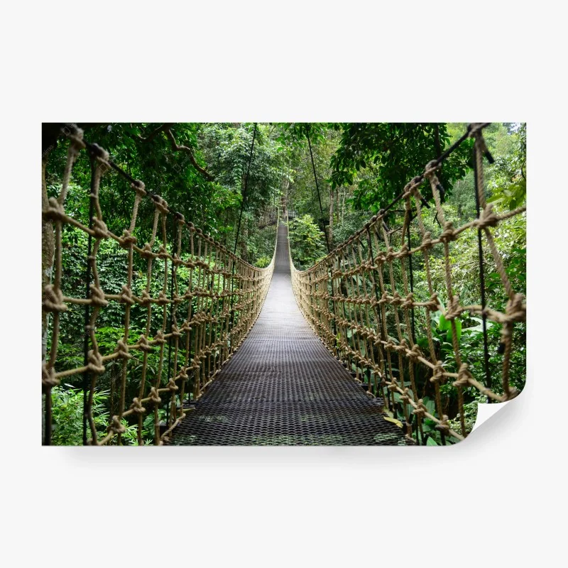 Fototapete hängende brücke durch dichten wald