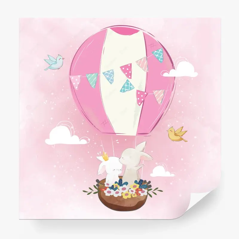 Fototapete süße hasen im rosa luftballon