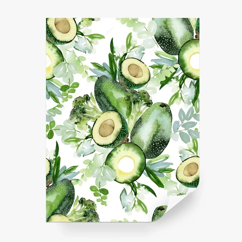 Fototapete aquarell avocado muster