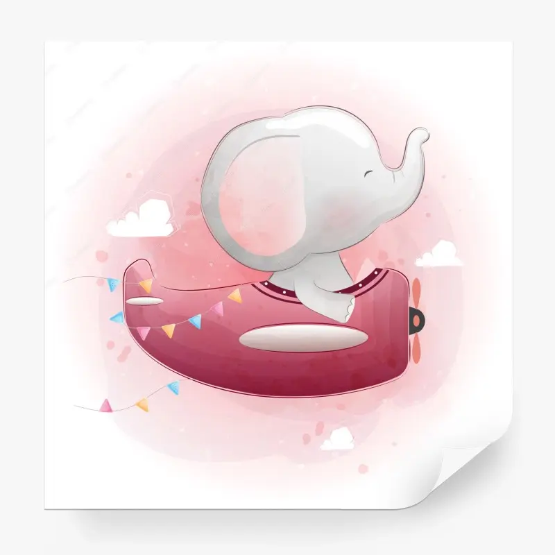 Fototapete süßer elefant im rosa flugzeug
