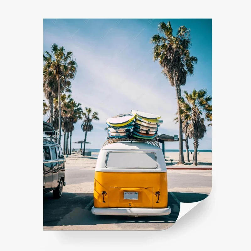 Fototapete retro van am strand mit surfboards