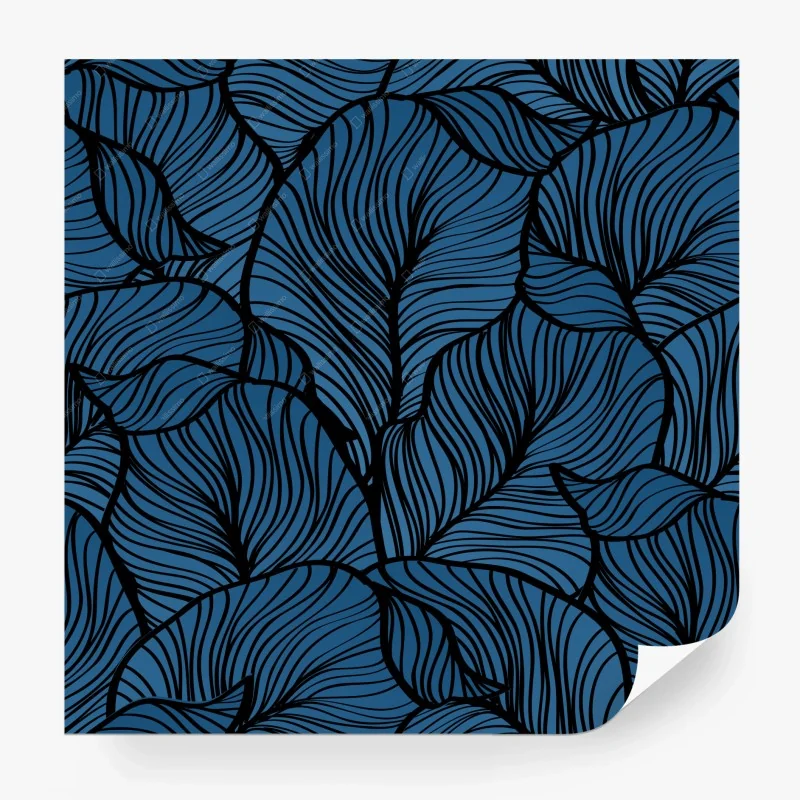 Fototapete tiefblaues botanisches blattmuster