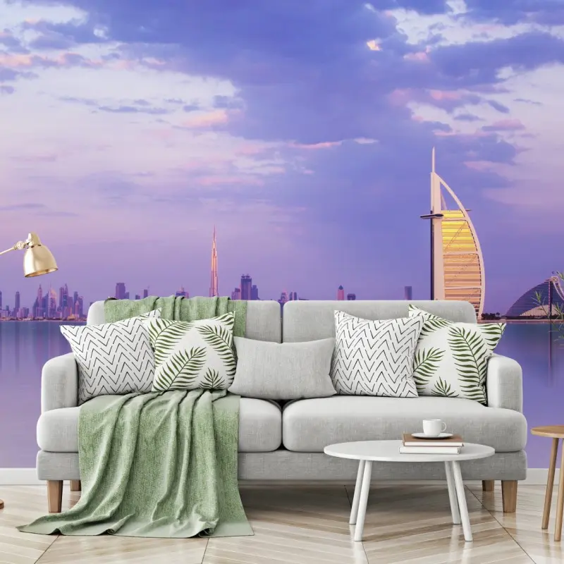 Fototapete Dubai skyline bei dämmerung