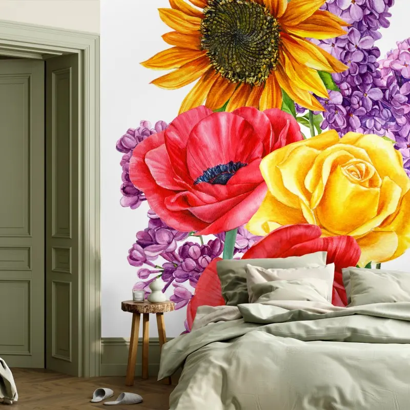 Fototapete buntes aquarell-blumenbouquet